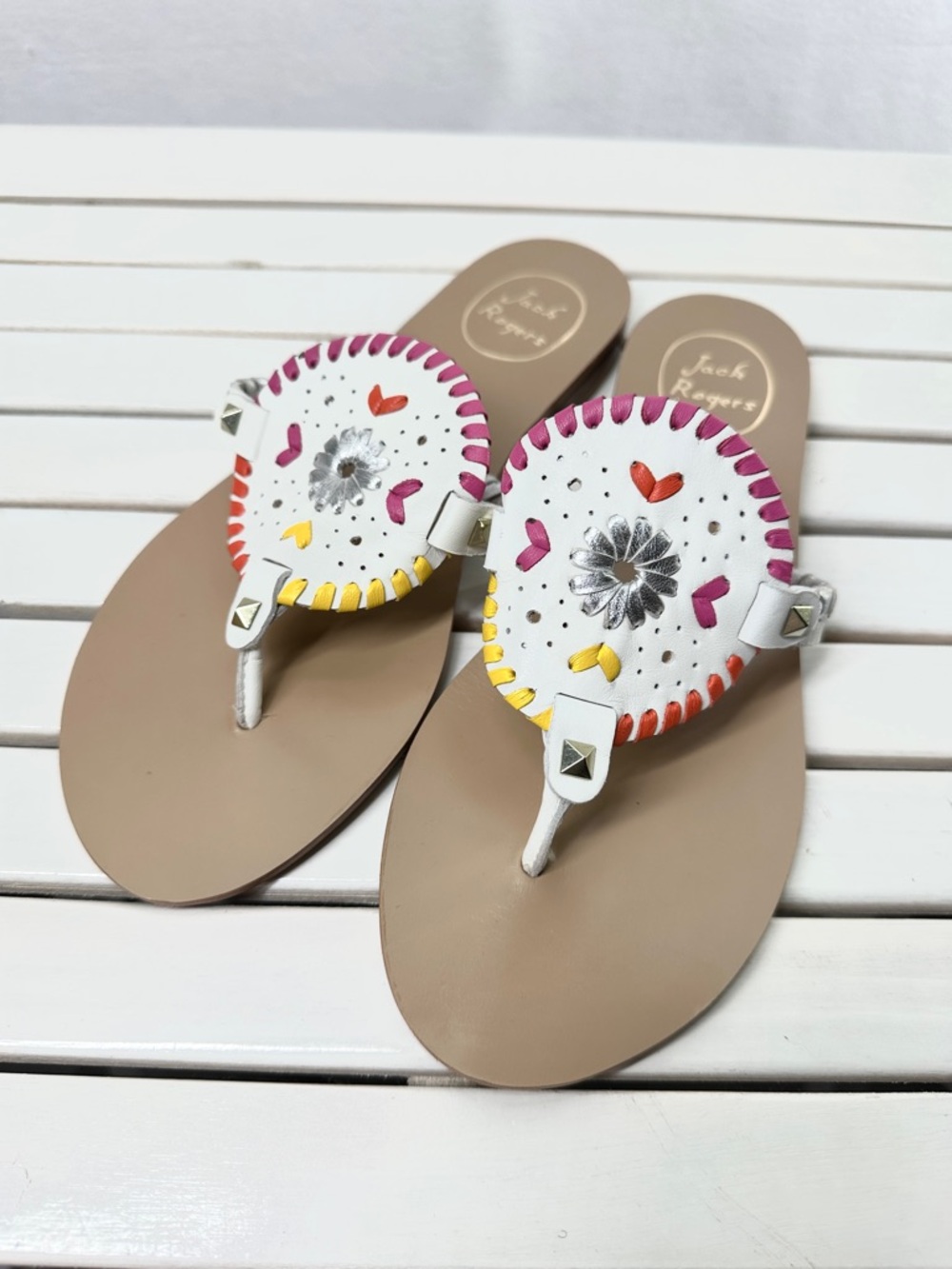 Jack Rogers Georgica Sandal White Multicolor Sz 7.5
